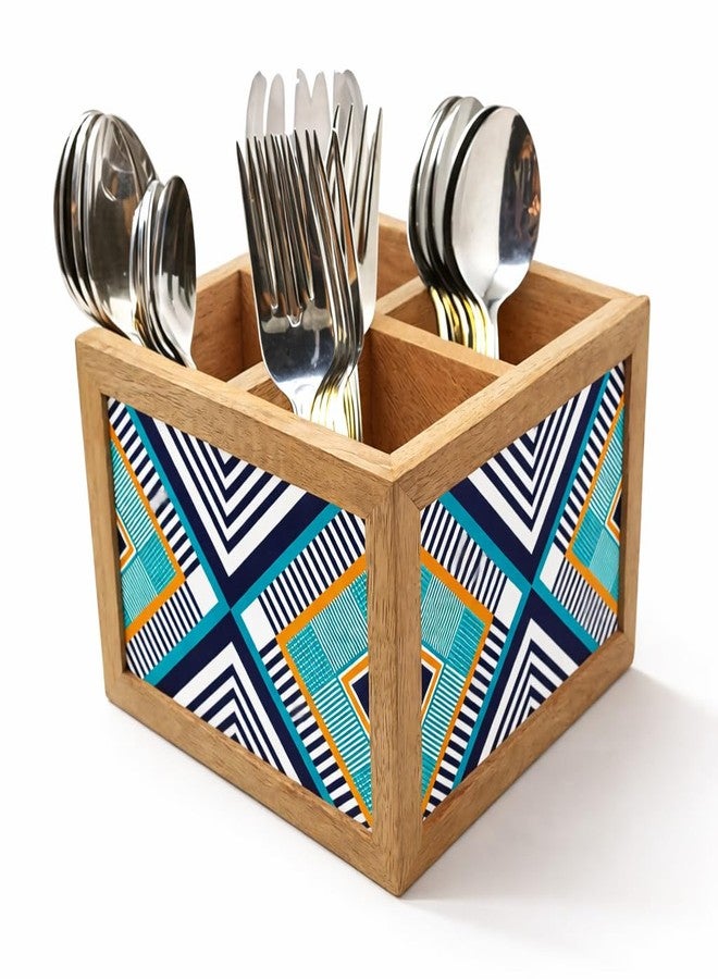 Nutcase Wooden Cutlery Stand Holder Silverware Caddy Spoons Forks Knives Organizer for Dining Table & Kitchen -Made in India-Spoons NOT Included - Aztec Mix - Image 1